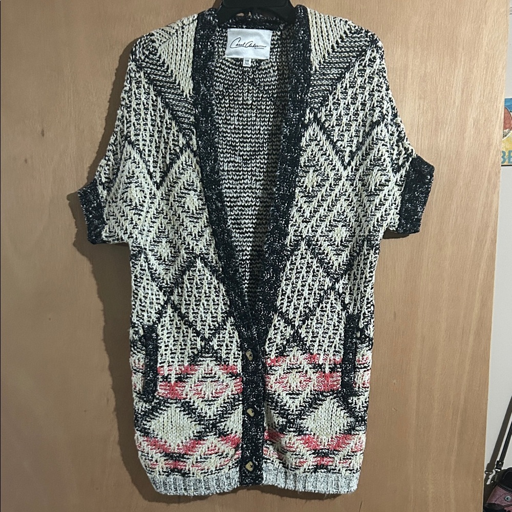 Carol Anderson by Invitation Women's Black, Cream, and Pink Cardigan